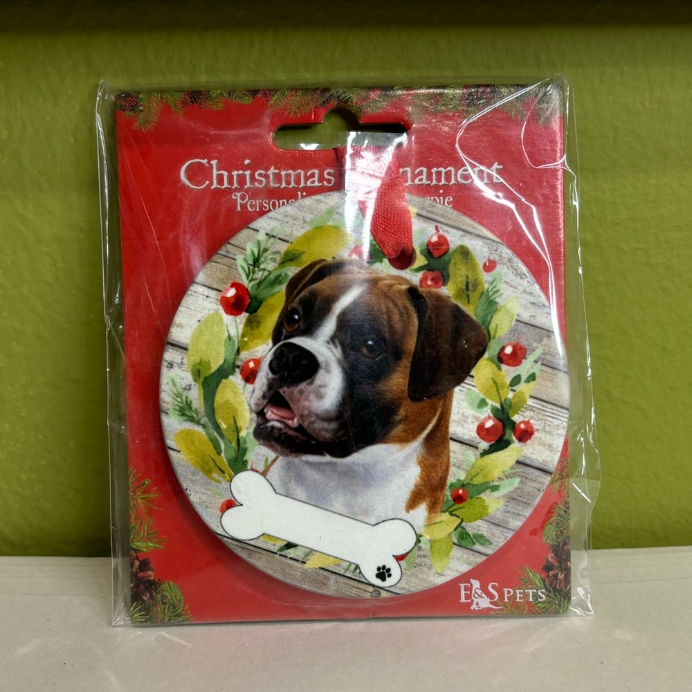 E&S Pets Boxer Dog Ceramic Christmas Ornament